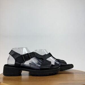Womens Munro Mel Black Leather T-Strap Platform Comfort Sandals Size 9.5 WW GUC